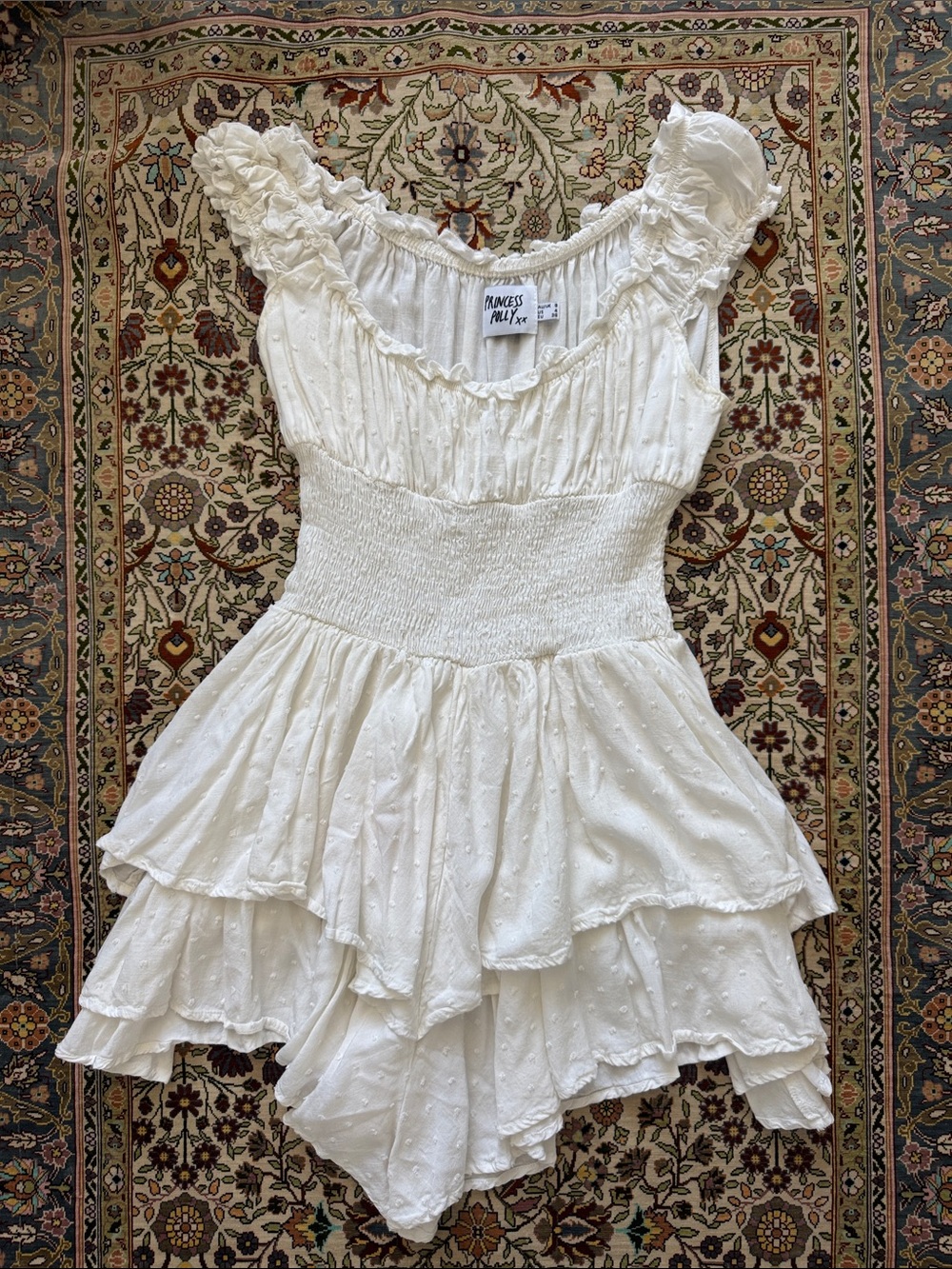 Princess Polly Cream Smocked Ruffle Romper